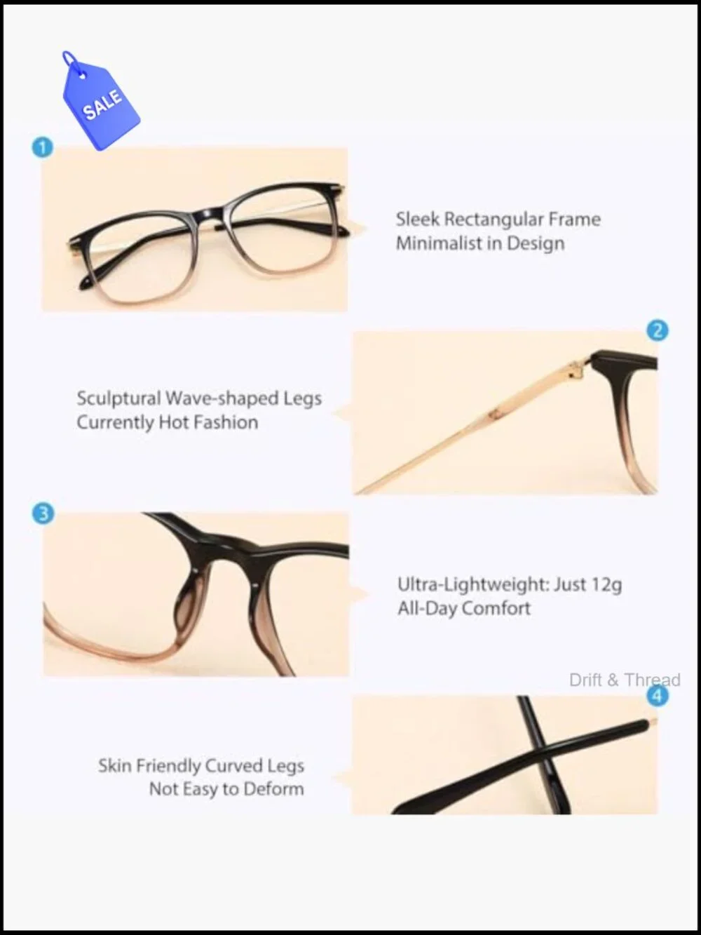 Blue Light Blocking Square Frame Glasses for Men Women Reading 0.0-3.0 TR90